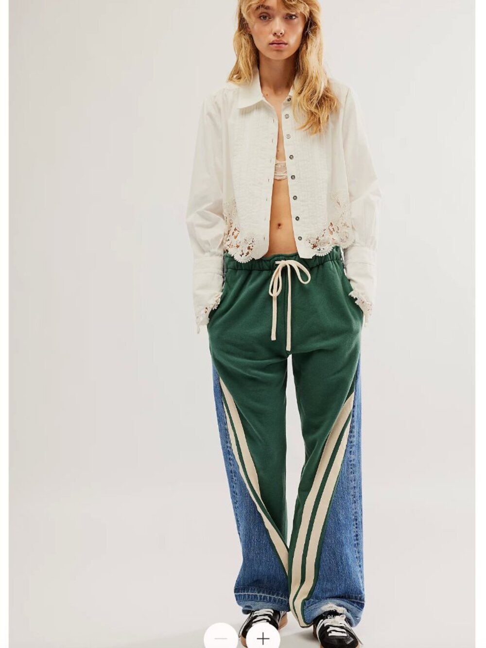 NWOT - Free People x Tricia Fix - Mixed Emotions Jeans - Green/Denim - Size L